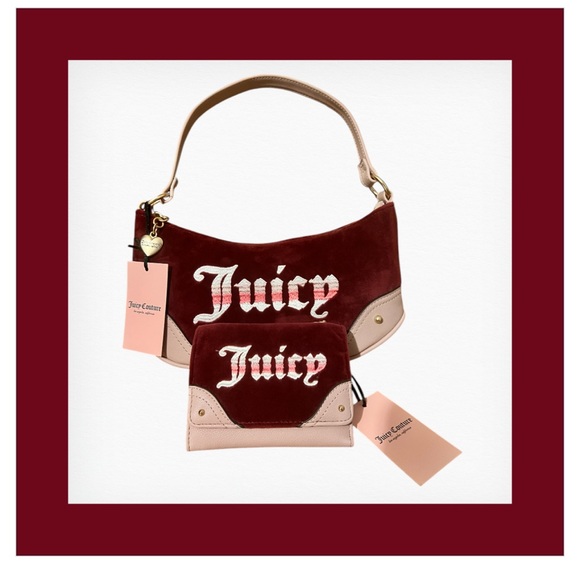 🎀Juicy Couture Retro Vibe Cabernet/ Dusty Blush Shoulder Bag w/ Matching Wallet🎀 - Picture 2 of 10
